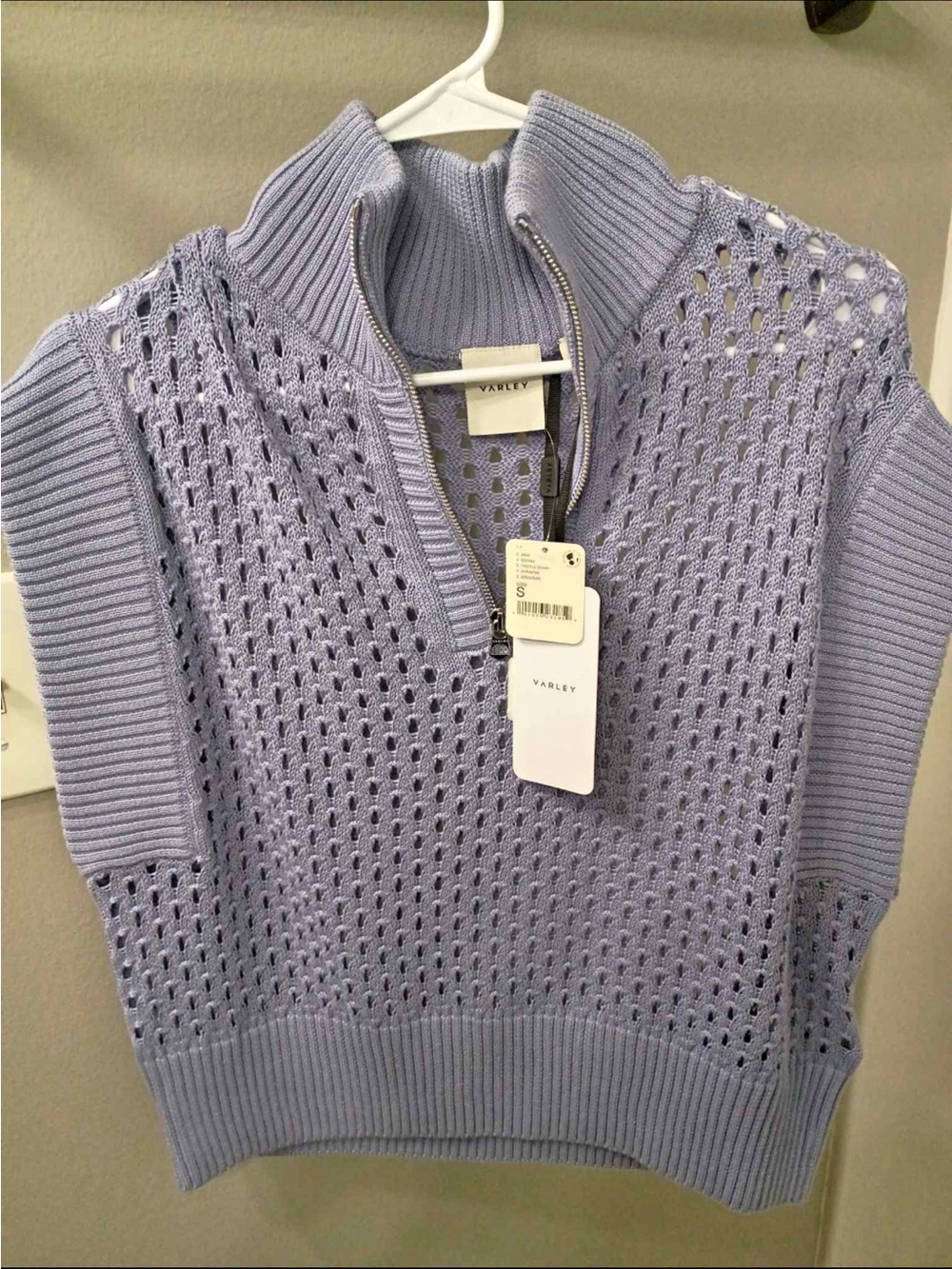 Varley Lavender Open-Knit Half-Zip Sweater